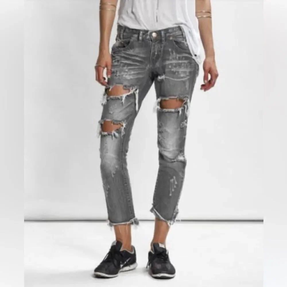 One Teaspoon Trashed Freebirds gray chalk low rise denim jeans 26